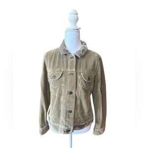 J. Jill Women's Corduroy Jacket Midi Length, Velvet Trim, Button-Up Size Small